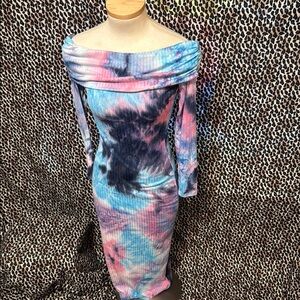 Fashion Nova Tie-Dye Maxi Dress - Blue, Pink, Black
